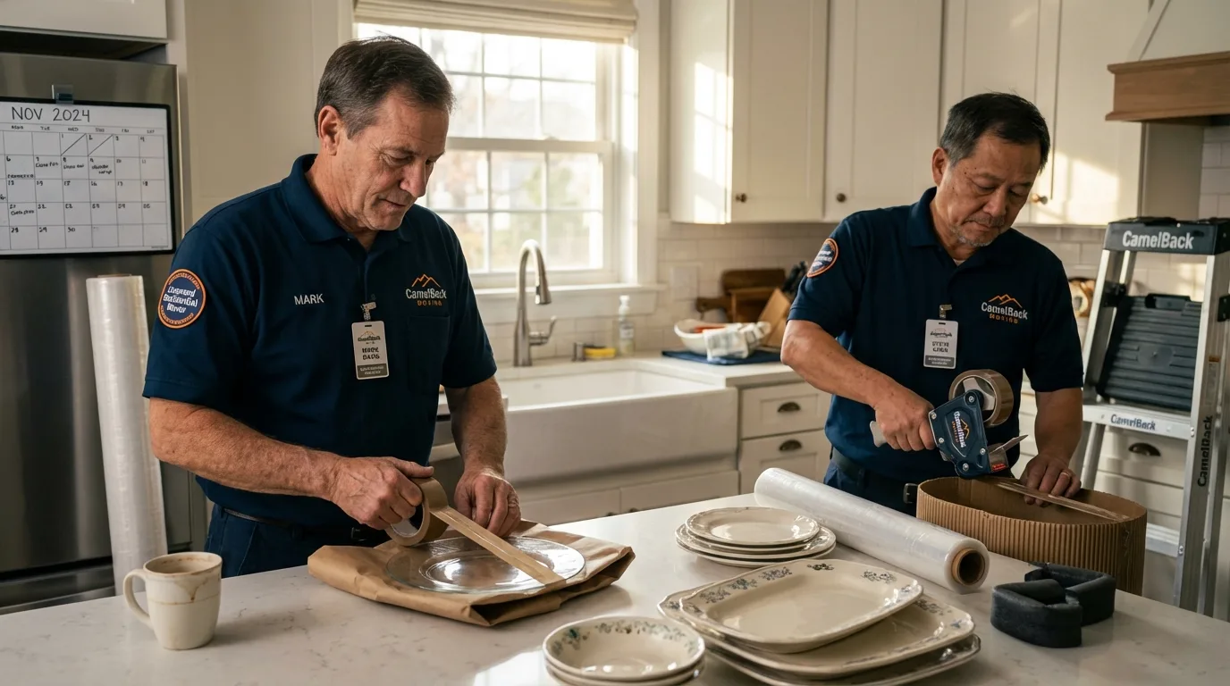 Professional crew packing kitchen dishware in Washington, GA